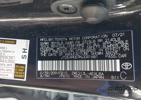 2022 Toyota Corolla Hybrid Le z USA, uszkodzony, nr VIN JTDEAMDE9NJ041681